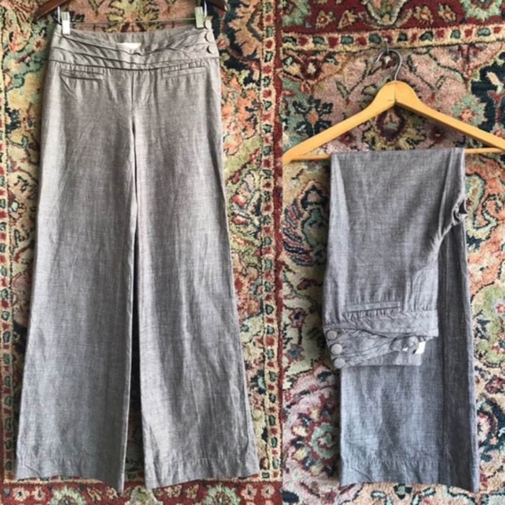 AnthroWide Leg Trousers Side Button Cumberland Ple - Picture 2 of 8